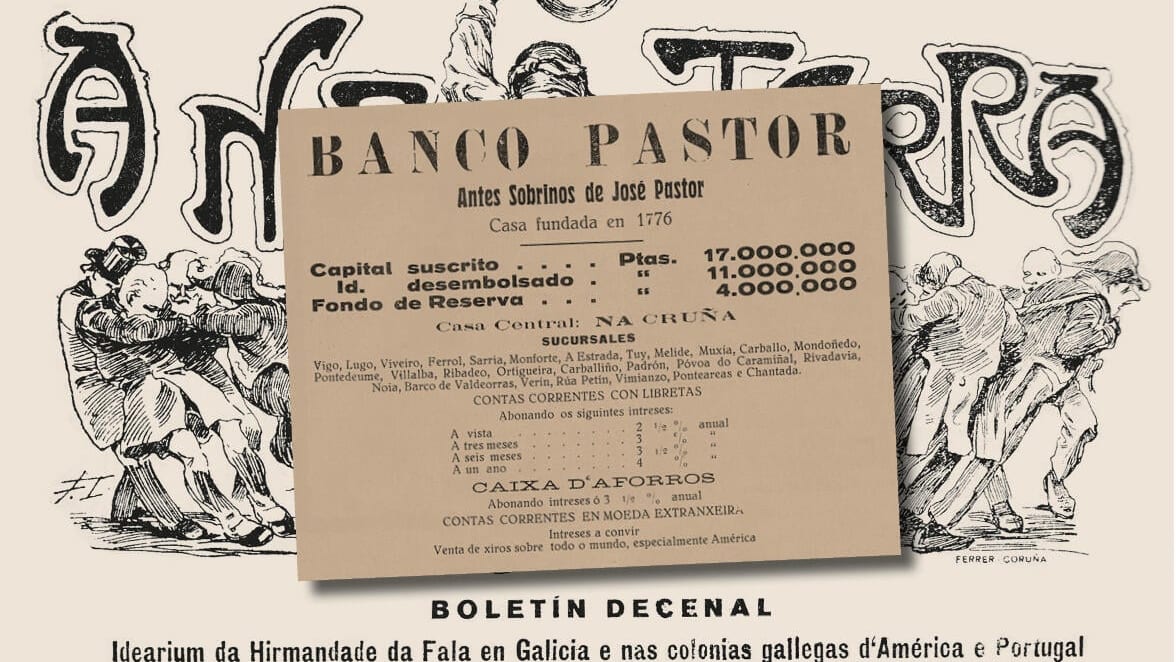 Fotografía que ilustra la noticia: El Banco Pastor anunció en A Nosa Terra durante toda la etapa 1925-1936, según un análisis de su hemeroteca