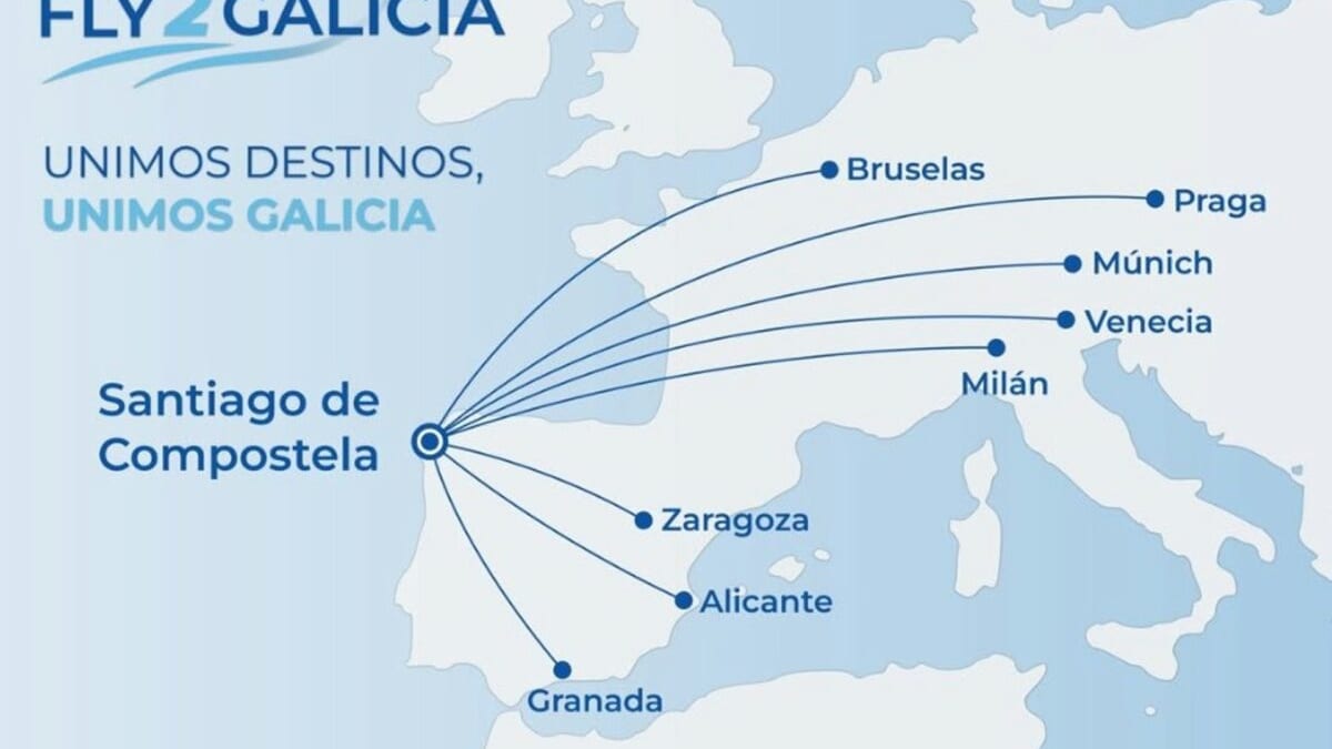 Fotografía que ilustra la noticia: Fly2Galicia abre base en Santiago y despega el 1 de diciembre con ocho rutas y 17 frecuencias semanales